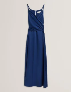 Wickelkleid mit Taillengürtel und Trägern, Midi-Länge