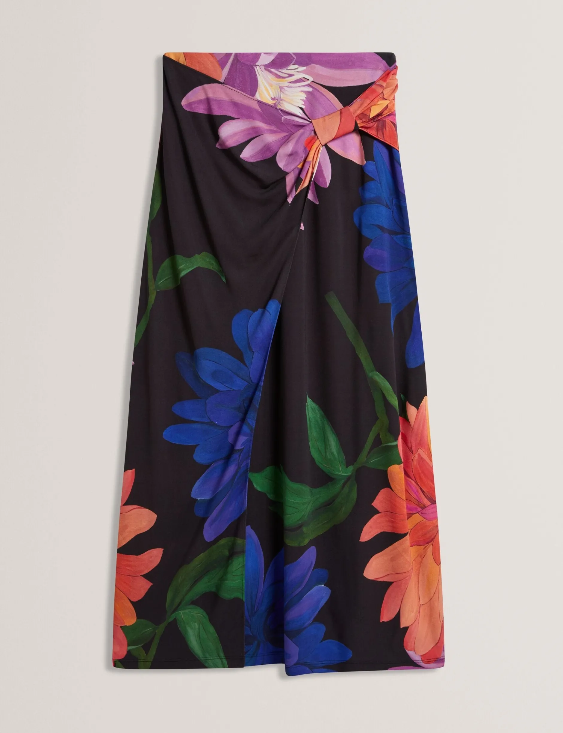 Wickelrock mit Dahlien-Blumenmuster, Midi-Länge