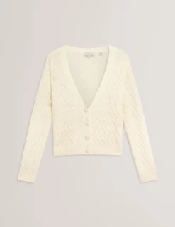 Zopfstrick-Strickjacke aus Wolle mit V-Ausschnitt